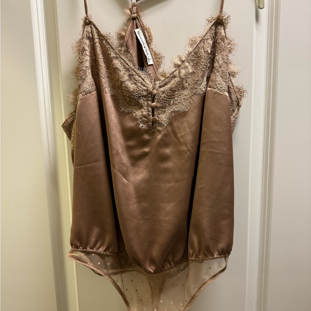 Elegant Lace Trimmed Satin Bodysuit
